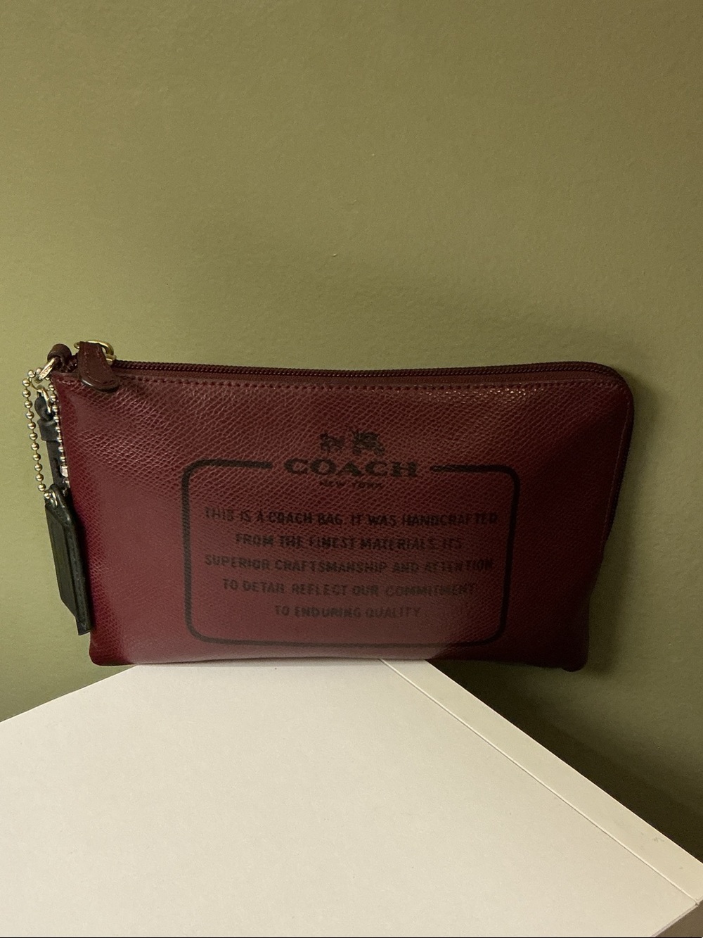 Coach Storypatch Front Burgundy Leather Clutch Wristlet Wallet Story Patch